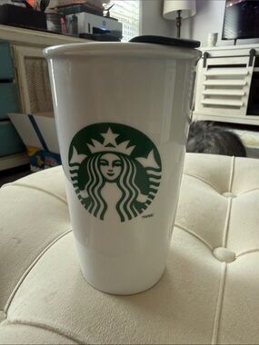Starbucks White Ceramic Tumbler with Green Logo